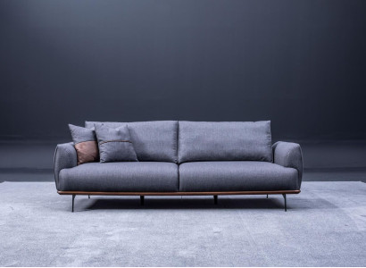 Gray upholstered sofa, modern three-seater living room textile sofa, luxury new